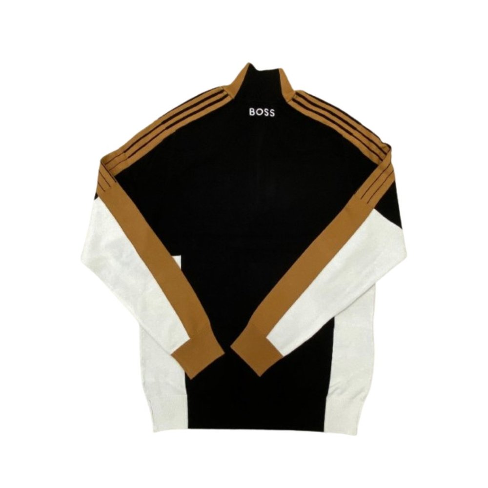 NWT Hugo Boss Men's Cotton Zip Neck Sweater With Color-Blocking Black S - XL - Picture 4 of 6